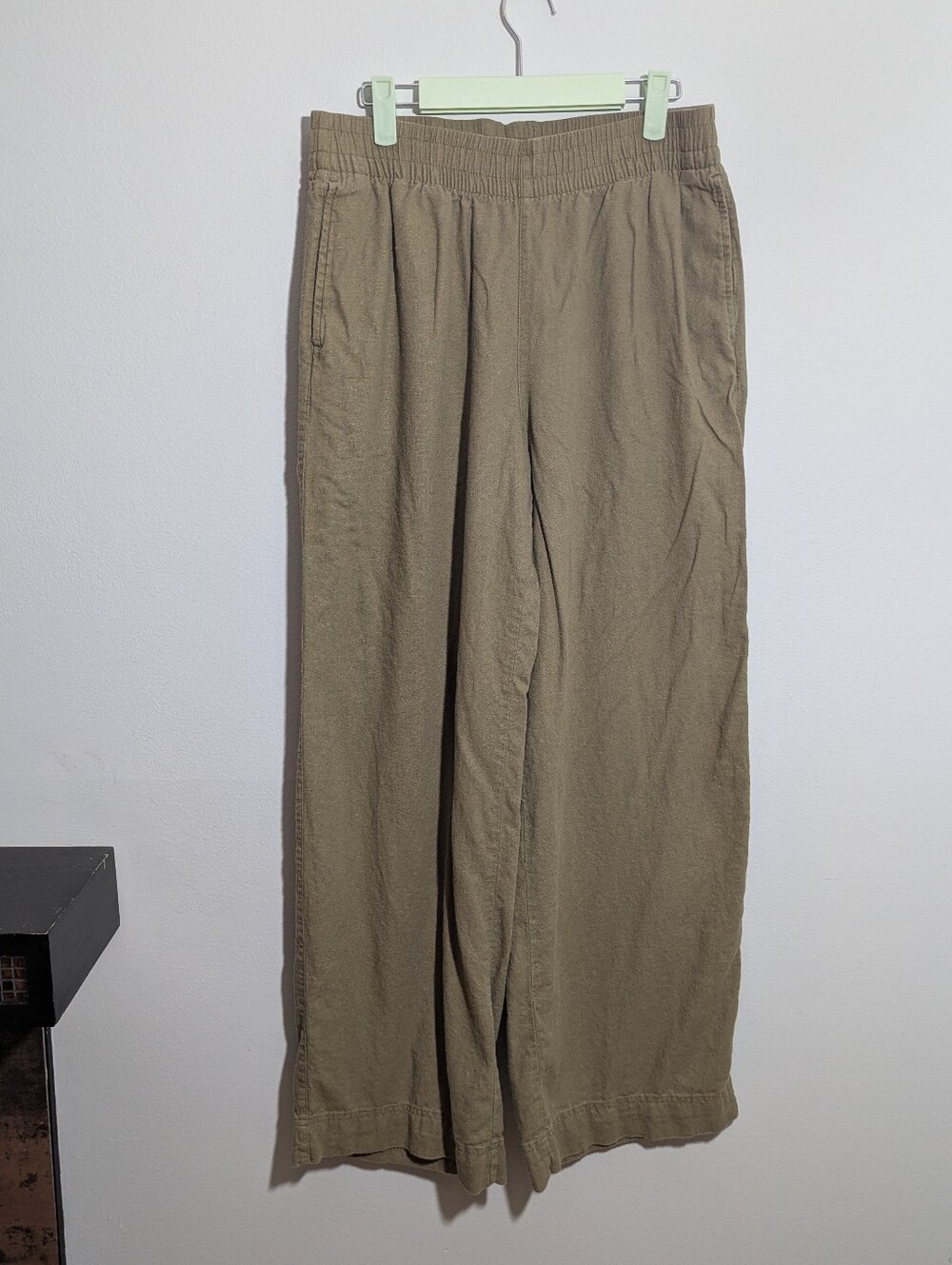 Old Navy Women's Small Tall Linen Blend Wide Leg Comfort Waist Pants Green Brown